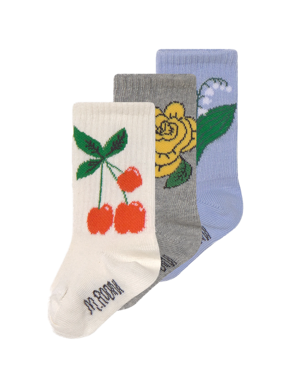 [ MINIRODINI ] Cherry socks 3-pack / Grey melange