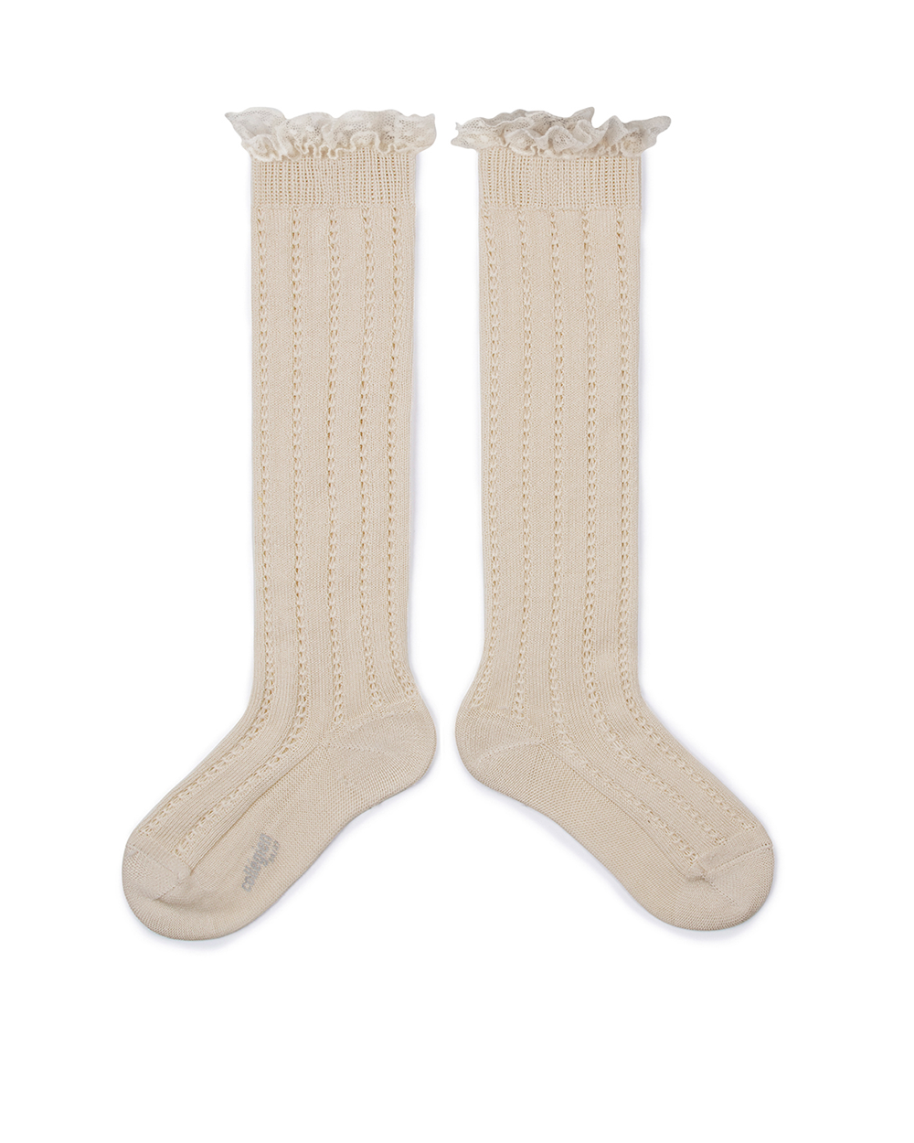 [Collégien] Marie Léonie - Lightweight Openwork Knee-high Socks with Swiss-dot Frill - Doux Agneaux [32-35]