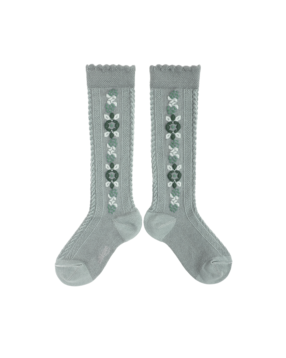[Collégien] Dalia - Jacquard Flower Knee-high Socks- Aigue Marine