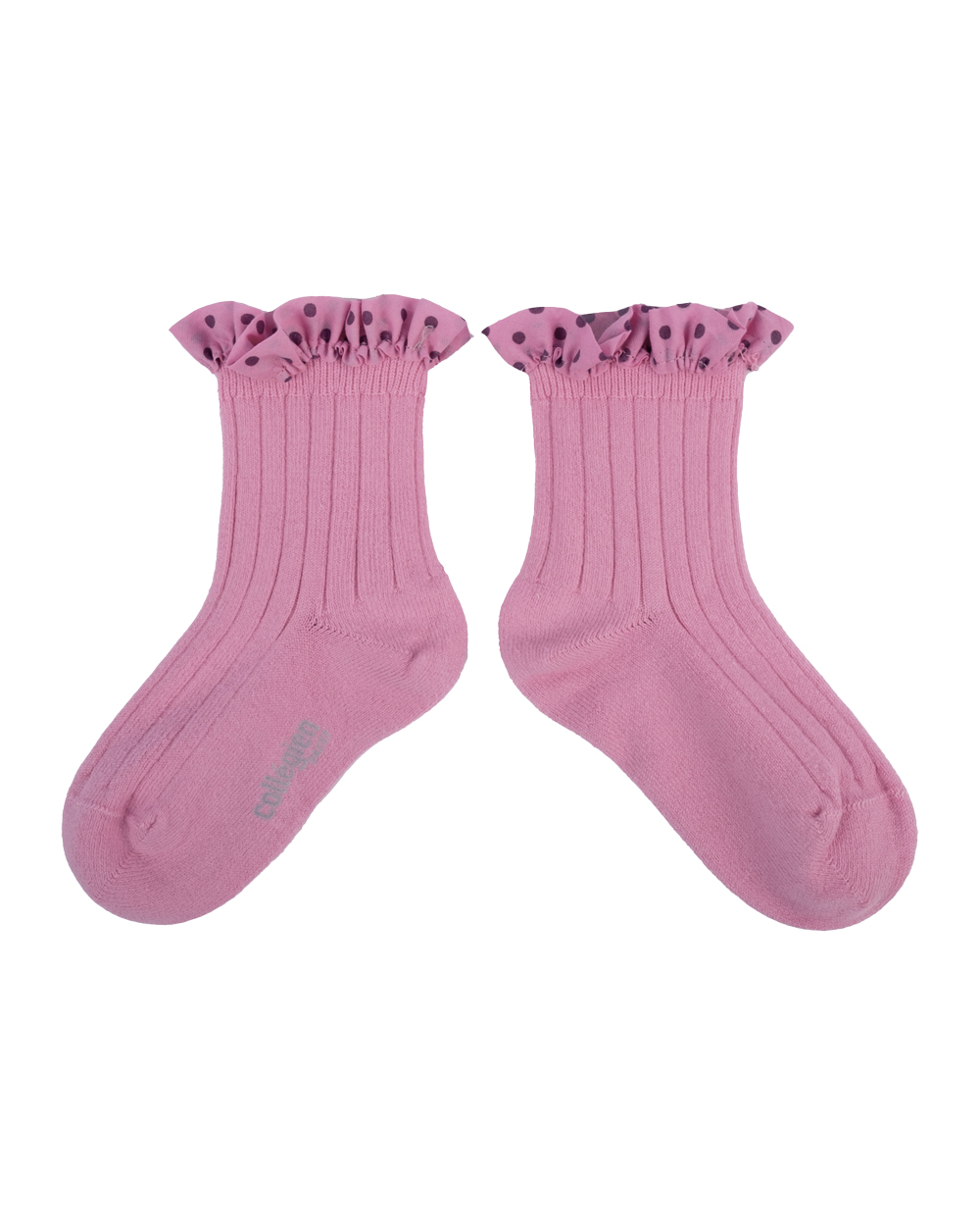 Emilie - Polka Dots Ruffle Ankle Socks - Rose Bonbon