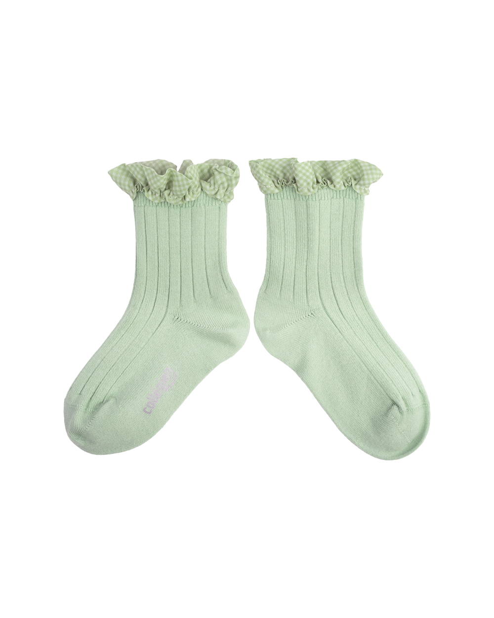 Brigitte - Gingham Ruffle Ribbed Ankle Socks - Verveine