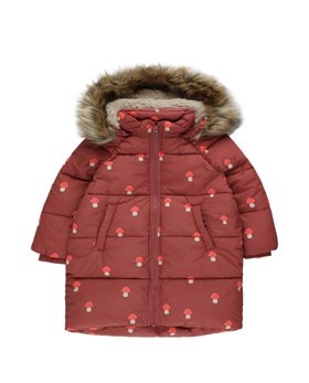[TINY COTTONS] “MUSHROOMS” PADDED JACKET/dark brown/red