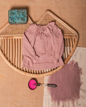 [BIRINIPETIT] Pink bambula blouse with embroidered collar