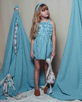 [BIRINIPETIT] Green gingham overall dress with elastic chest