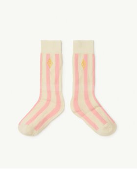 [TAO] F21157_075_CE  /Pink Stripes Logo Hen Kids Socks [23-26, 27-30]