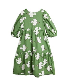 [MINIRODINI] Dove woven puff sleeve dress/Green [3Y/98, 6Y/116]
