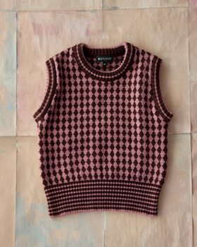 [BONJOUR] Knitted vest brown/pink diamond [4Y, 8Y]