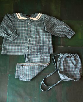 [BONJOUR] Pyjama set with Sailor blouse /Small blue check [10Y]