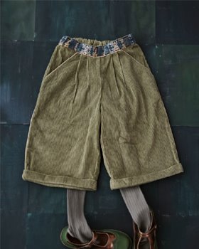 [BONJOUR] Large Pant with embroidery /Moss green Corduroy [6Y, 10Y]