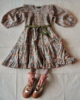 [BONJOUR] Ibiza dress with balloon sleeve /Small Blue flowers print