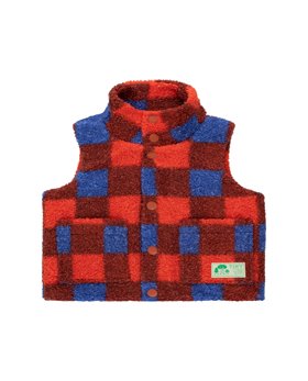 [TINYCOTTONS] CHECK SHERPA VEST/red/ultramarine [2Y]
