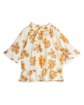 [MINIRODINI] Flowers woven bow blouse /Beige [80/86, 92/98, 104/110, 116/122, 128/134]