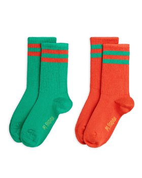 [MINIRODINI] Stripe socks 2-pack /Green [24/26]