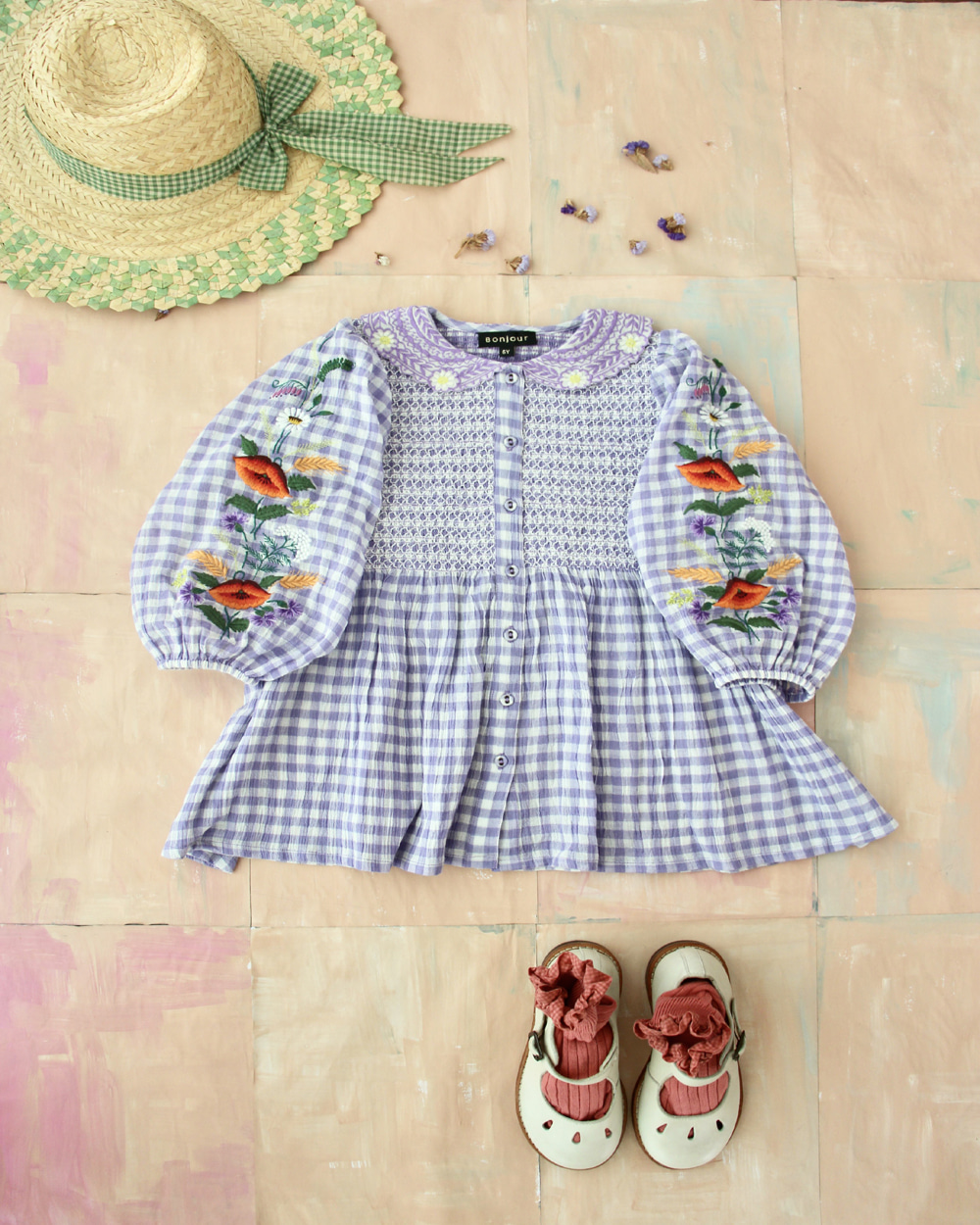 [BONJOUR]Tunique Blouse with embrloidery collar &amp; sleeve [6Y]