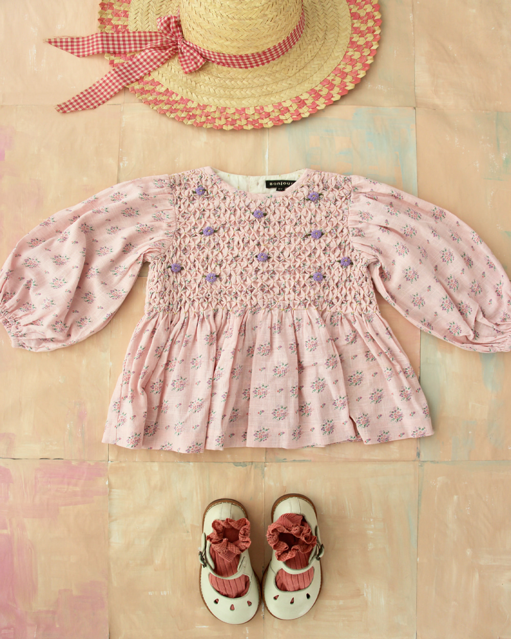 [ BONJOUR]Handsmock blouse /pink