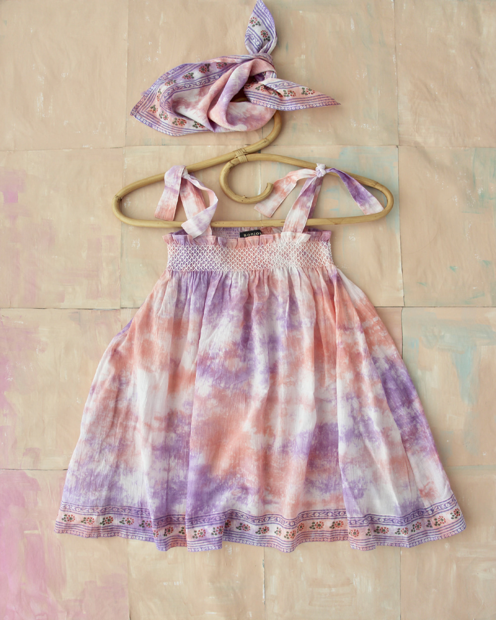[ BONJOUR] Tie &amp; Dye Skirt Dress with 50*50 scarf /Light violet Tie