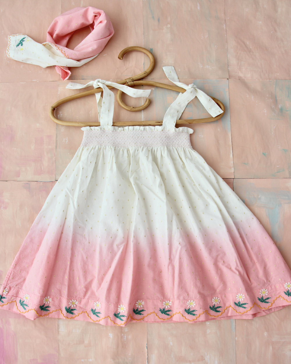 [ BONJOUR] Dip dye skirt dress with embroidery /Cotton voile full lining