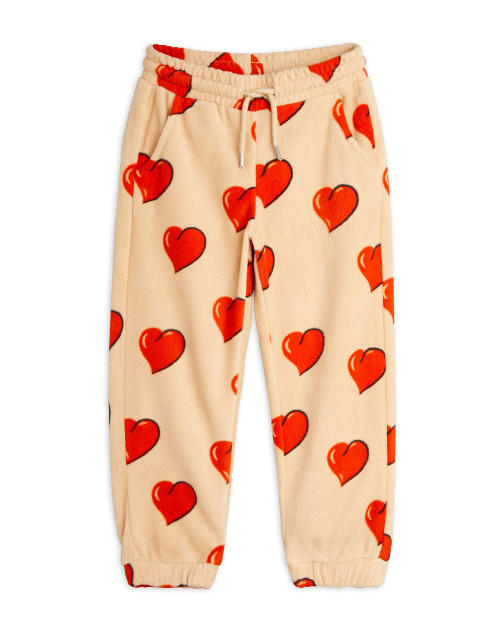 [MINIRODINI]Hearts fleece trousers /Beige [92/98,128/134]
