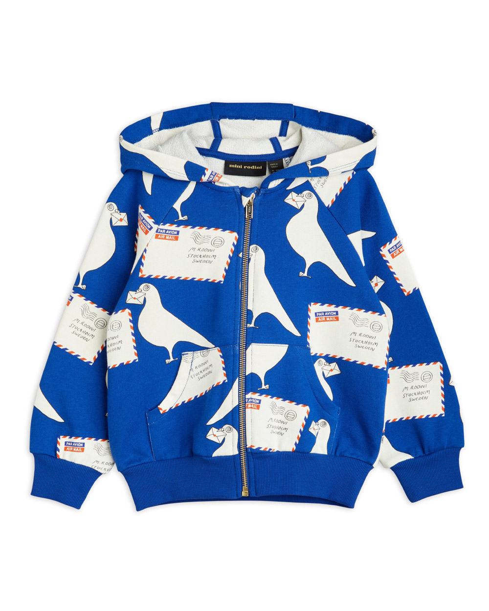 [ MINIRODINI] Pigeons aop zip hoodie/ blue