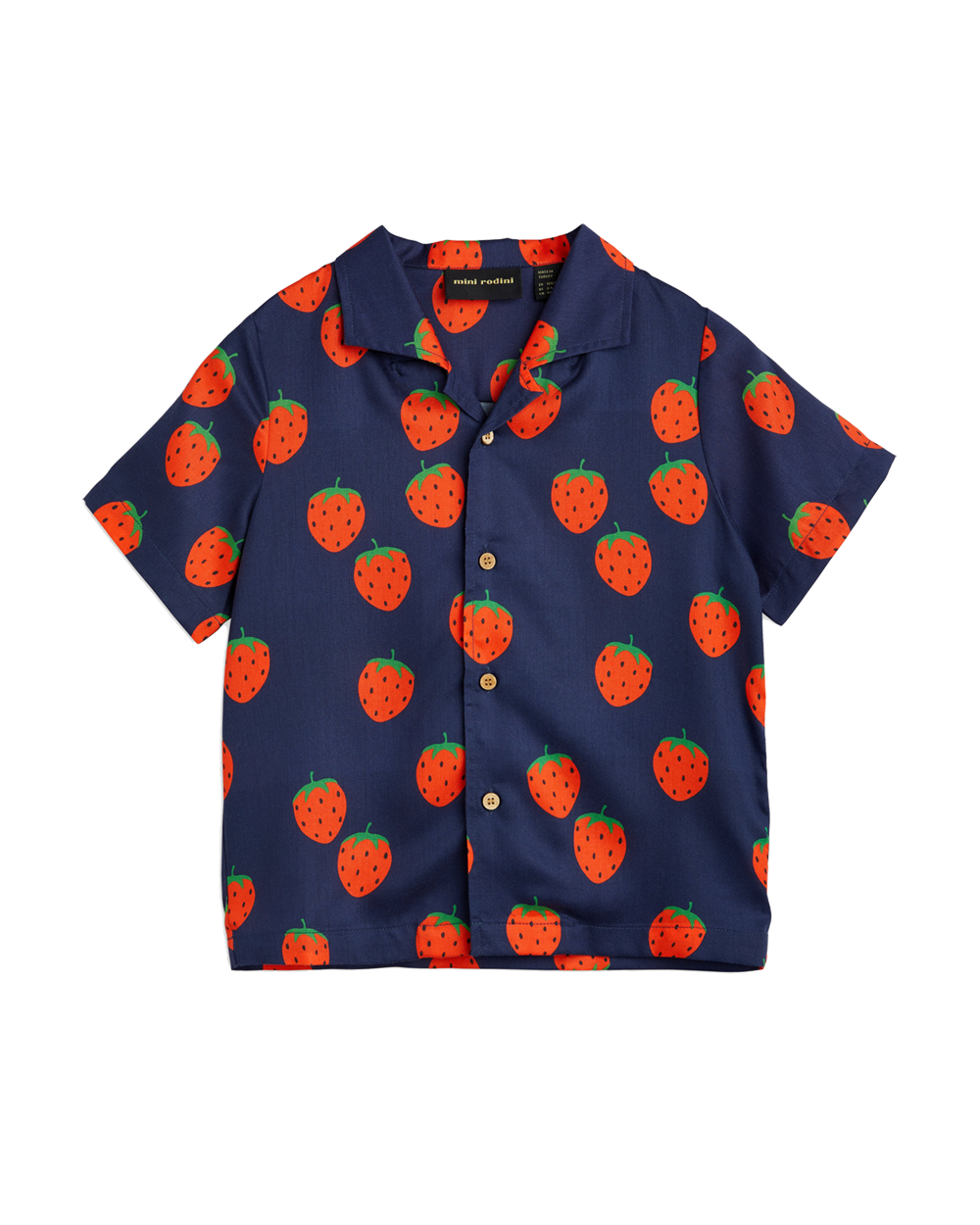 [ MINIRODINI] Strawberries aop woven ss shirt [116/122, 128/134]