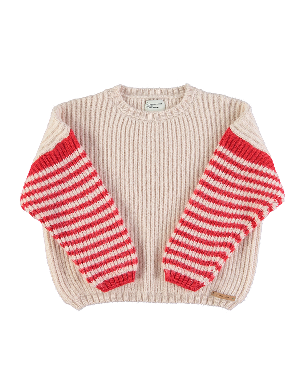 [ PIUPIUCHICK ] Knitted sweater | Ecru &amp; red stripes [10Y]