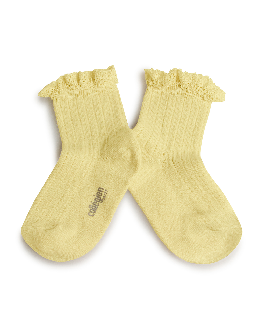 [Collégien]  Lili - Lace Trim Ribbed Ankle Socks - Vanille [21/23]
