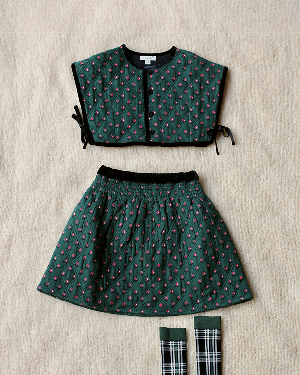[ BONJOUR ] SET QUILTED TOP + QUILTED SKIRT / Provencal print [ 8Y ]