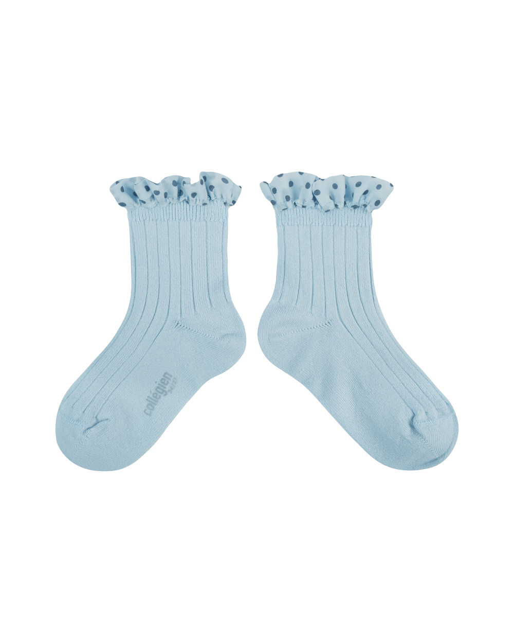 Emilie - Polka Dots Ruffle Ankle Socks - Glacier